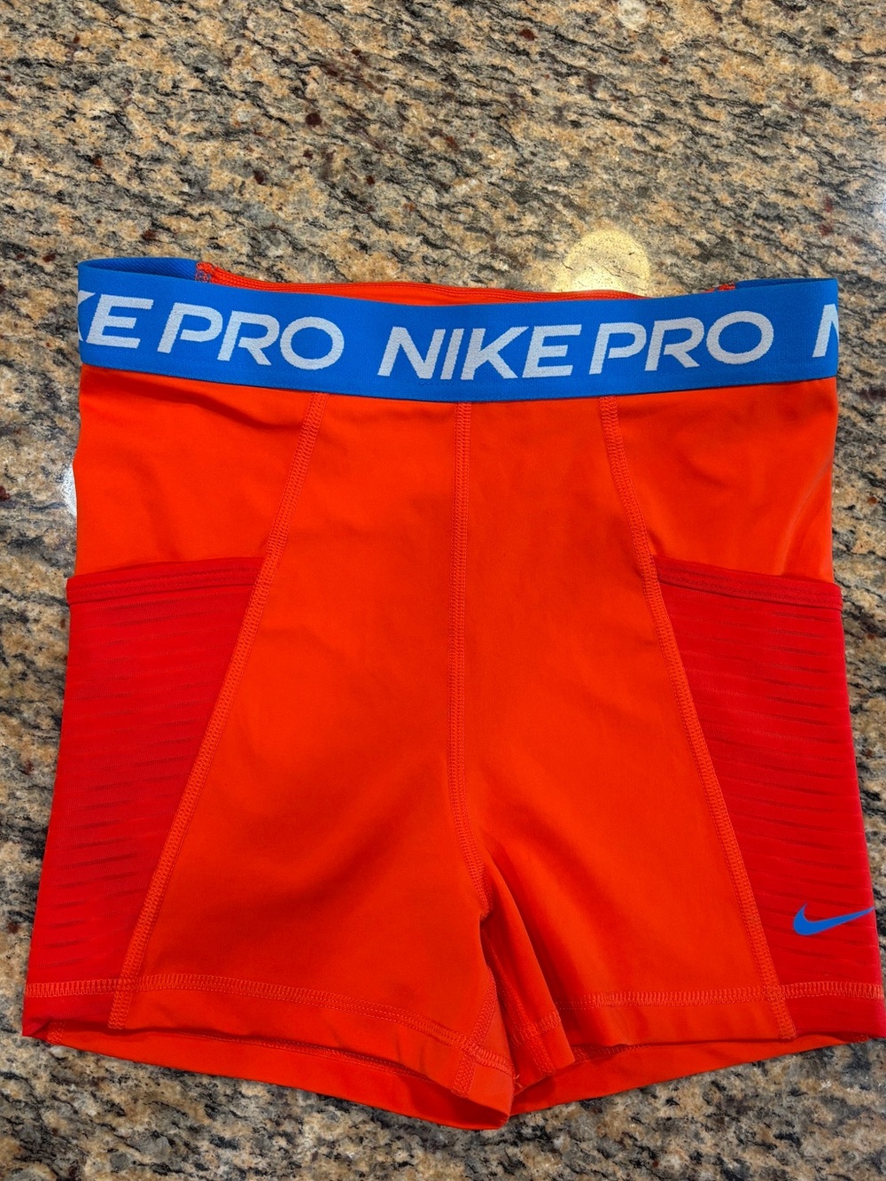 Nike Pro Orange Compression Shorts with Blue Branded Waistband